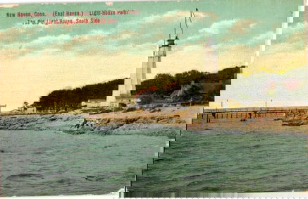 Postcard showing The Old Light-House, South Side at Light-House Point, East Haven, Connecticut