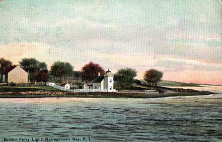 Postcard showing the Bristol Ferry Light lighthouse on Narragansett Bay in Rhode Island, c. 1910
