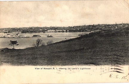 Postcard view of Newport, Rhode Island showing the harbor and Ida Lewis's Lighthouse circa 1906.