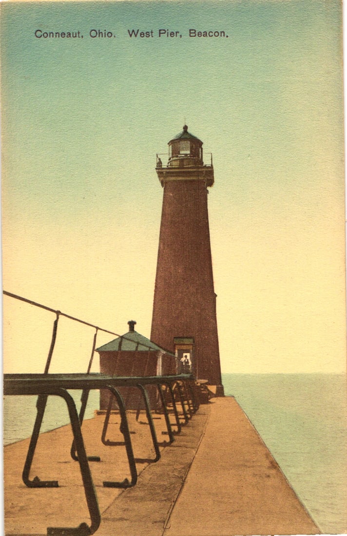 Postcard showing the West Pier Beacon and lighthouse walkway in Conneaut, Ohio on Lake Erie, c.: Please view photos for further description and condition considerations. Please know the scans may be darker or lighter than the actual item's true appearance. ACME Auctions offers FREE DOMESTIC SHIPP
