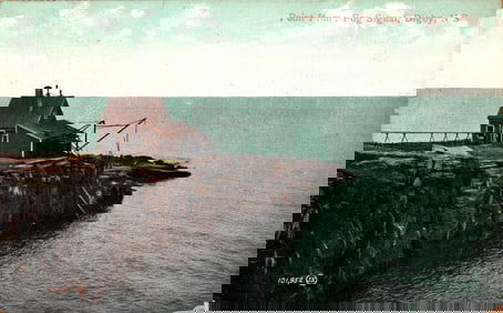 Postcard showing the Point Prim Fog Signal station on the rocky coastline of Digby, Nova Scotia,