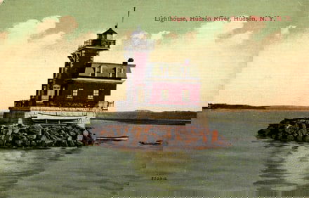 Postcard showing the historic Lighthouse on the Hudson River near Hudson, New York, circa 1910s.