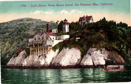 Early 1900s postcard view of the Light House on Yerba Buena Island in San Francisco Bay, California.