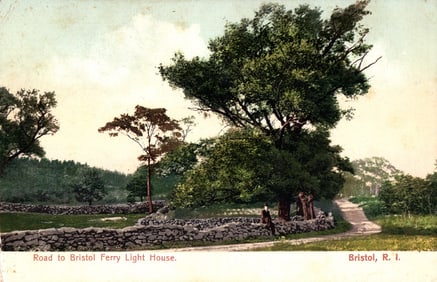 Postcard showing the scenic Road to Bristol Ferry Light House, Bristol, Rhode Island c. 1910s.