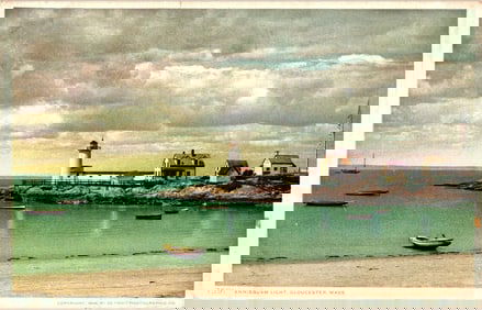 Postcard of Annisquam Light lighthouse and keeper's houses in Gloucester, Massachusetts, c. 1904