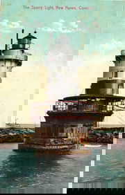 Postcard showing The Sperry Light lighthouse, a historic beacon in New Haven, Connecticut, c. 1910s