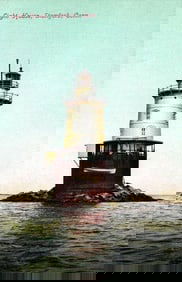 Postcard showing the Light House in Stamford, Connecticut, an offshore caisson lighthouse c. 1910s.
