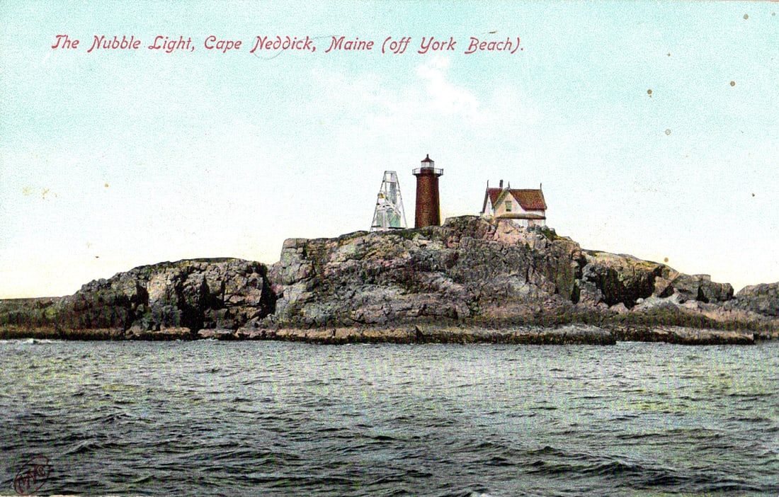 Postcard of The Nubble Light lighthouse on a rocky island, Cape Neddick, Maine off York Beach c1910s: Please view photos for further description and condition considerations. Please know the scans may be darker or lighter than the actual item's true appearance. ACME Auctions offers FREE DOMESTIC SHIPP