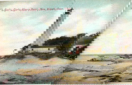 Metropolitan News Co. postcard of the Old Lighthouse at Light House Point, New Haven, Connecticut.