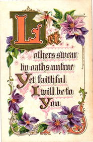 Raphael Tuck & Sons Motto Series Postcard "Let others swear..." with purple clematis flowers, c.