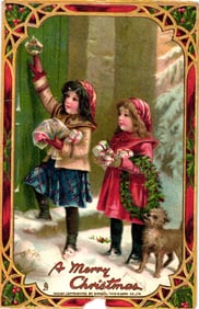 Raphael Tuck & Sons Christmas postcard, Santa Claus Series, girls with gifts in snow, postmarked
