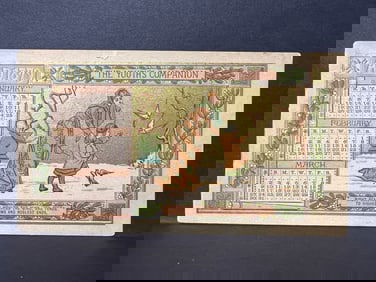 1923 Wrigley’s P.K. Chewing Sweet Advertising Card Calendar – Children Fishing Image - Complete