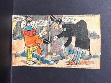 1906 Alphonse and Gaston Mechanical Comic Postcard – NY Journal Premium Fold-Out with Die-Cut Tab