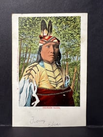 1905 Postcard of Thunder Hawk – E. Frey Native American Portrait with Glitter Accents, Made in