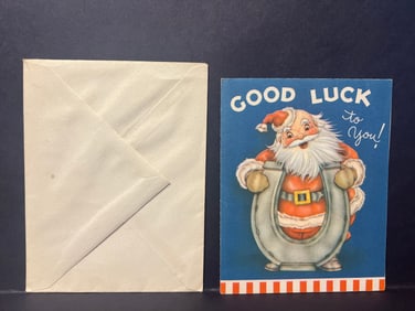 Vintage USA Patriotic Christmas Card – Santa, Uncle Sam & New Year Baby with Envelope, Mid-Century