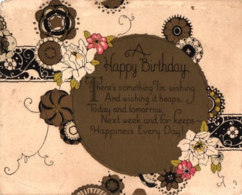 Happy Birthday Postcard with an Arts & Crafts Floral Design, Hand-Tinted Flowers and Verse c. 1915