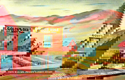 Postcard of the original J.C. Penney 'Golden Rule' store, opened in 1902 in Kemmerer, Wyoming.