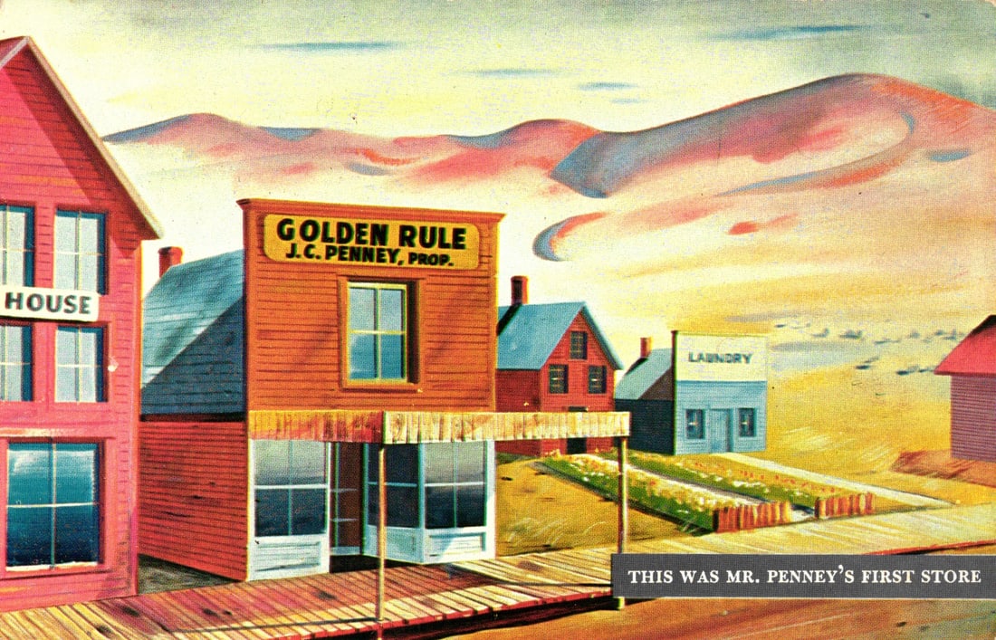 Postcard of the original J.C. Penney 'Golden Rule' store, opened in 1902 in Kemmerer, Wyoming. (1 of 2)