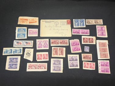 U.S. Postage Stamp Lot – 1926 Sesqui Envelope + 40+ Used 3¢ Issues, 1920s–1950s