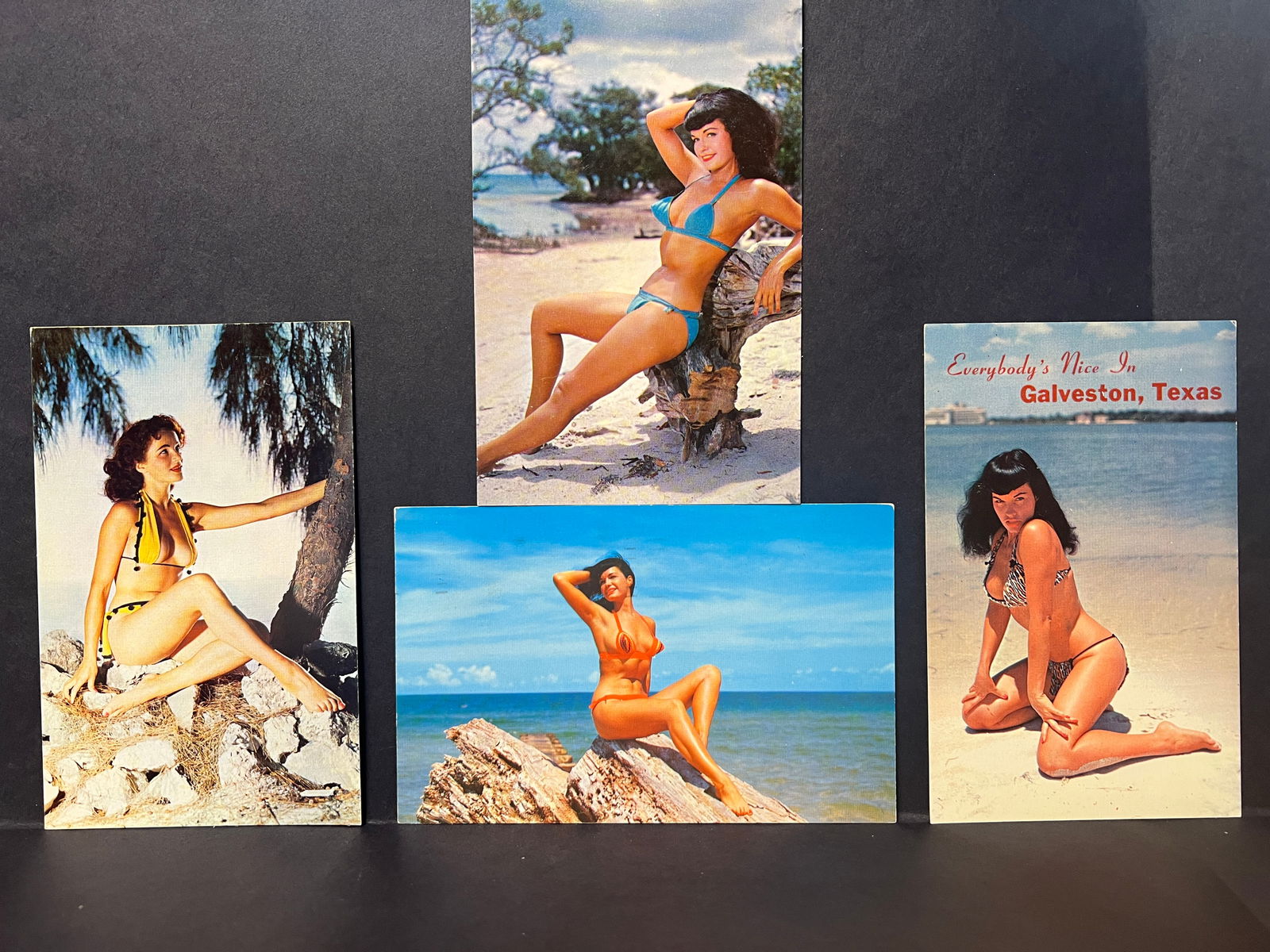 Lot of 4 Mid-20th Century Risqué Bikini Pin-Up Postcards – Color Photos, Beach Settings, Unused (1 of 2)