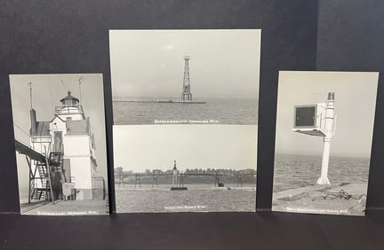 4 Real Photo Postcards – Wisconsin Lighthouses, Kewaunee & Algoma, Kodak Paper, Unused