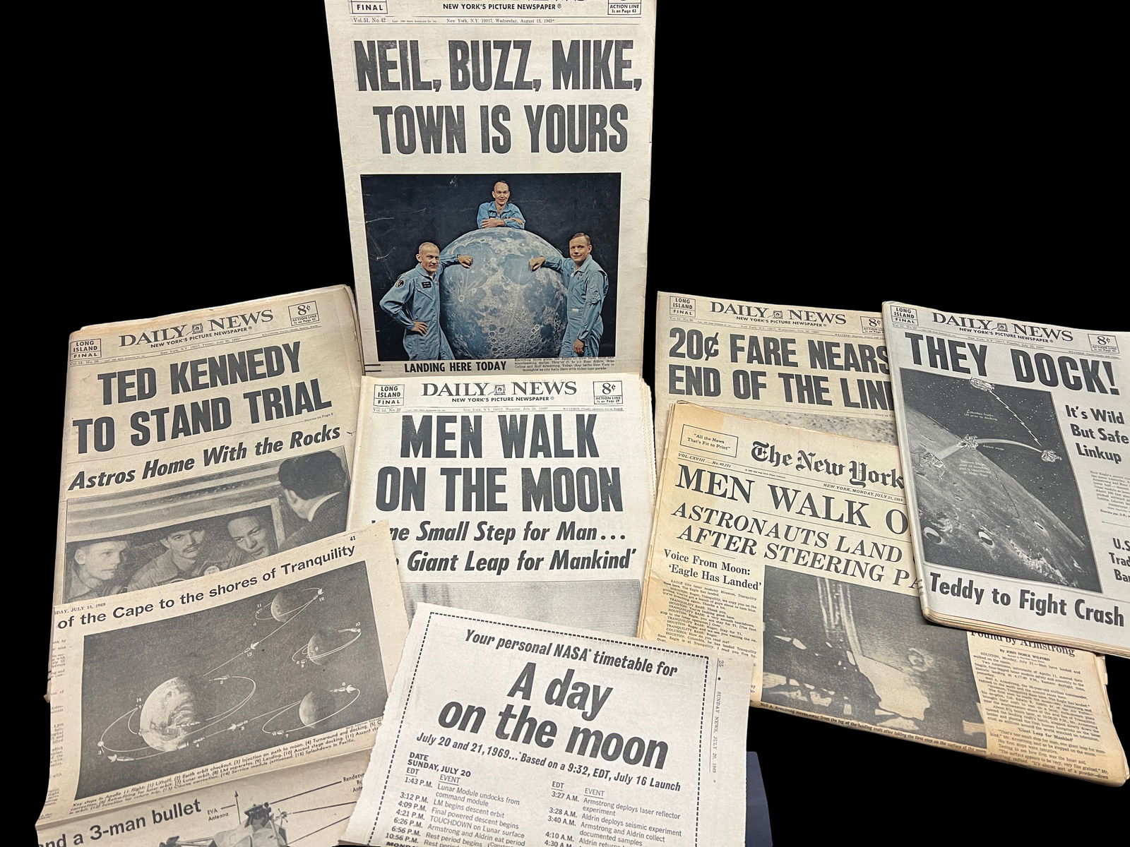 1969 NY Newspaper Lot Covering Apollo 11 Moon Landing, Return, and Ted Kennedy Incident (1 of 9)