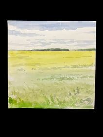 Alan Bull (1964-) Pastoral Watercolor Landscape with Cloudy Sky, Plum Island, Newbury Massachusetts,