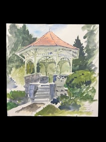 Alan Bull (1964-) Watercolor Landscape of Atkinson Common in Newburyport, Massachusetts, Signed