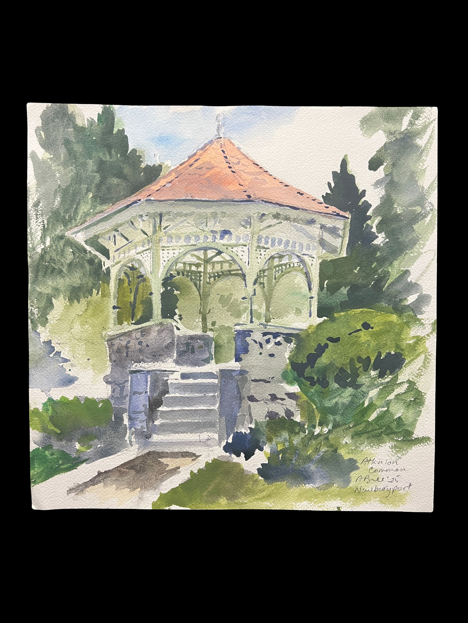 Alan Bull (1964-) Watercolor Landscape of Atkinson Common in Newburyport, Massachusetts, Signed (1 of 8)