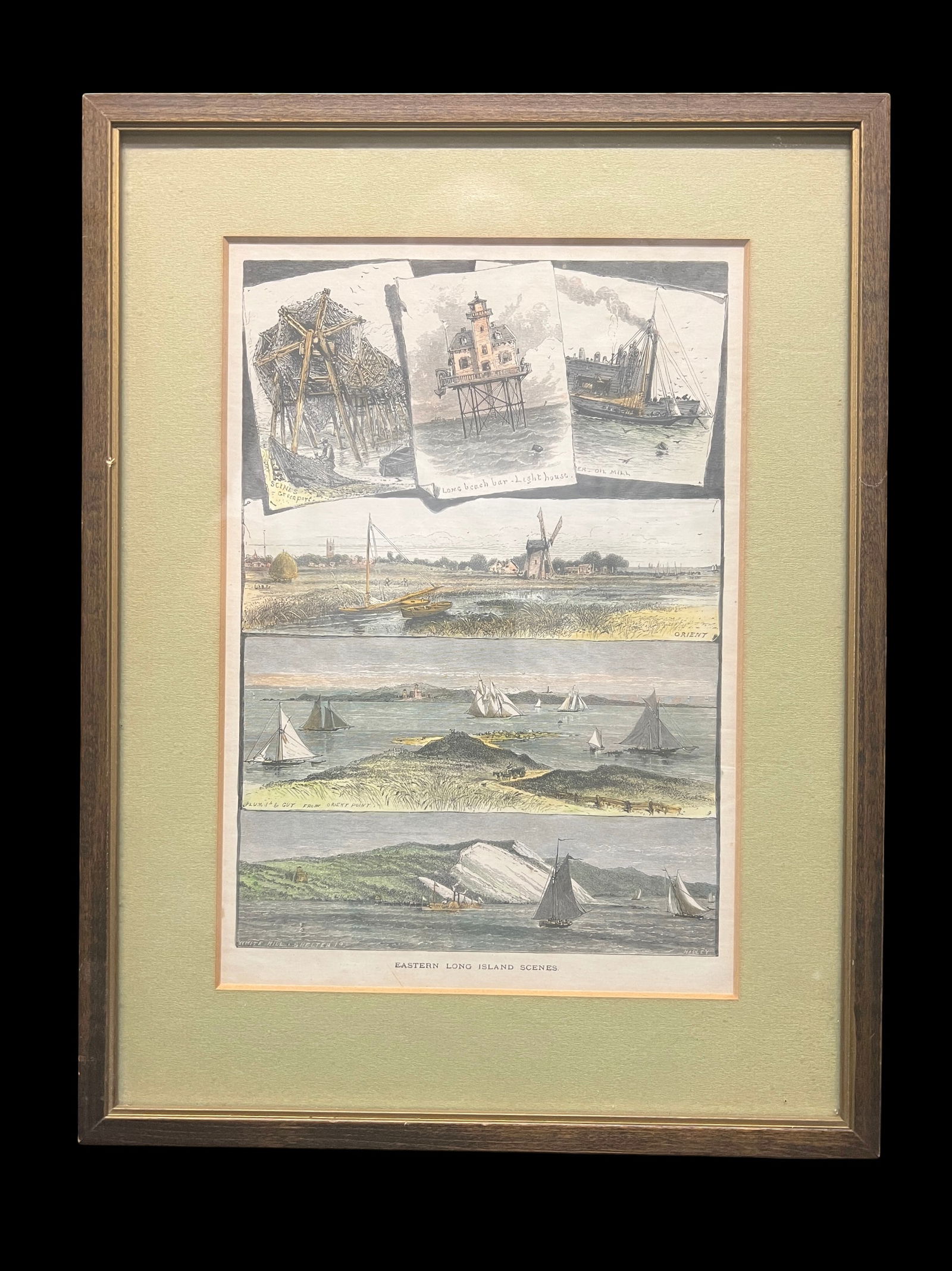 A Framed Hand-Colored Wood Engraving, 'Eastern Long Island Scenes', American, Late 19th Century (1 of 7)