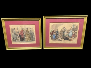 A Pair of French Hand-Colored Fashion Engravings, Third Quarter 19th Century, in Gilt Frames