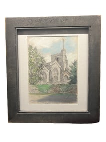 Mixed media drawing by William Steeple Davis, All Saints Church, Maidstone, Kent, Dated May 17, 1953