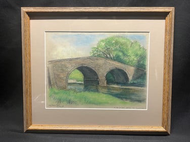 Wm. Steeple Davis, Pastel Landscape of a Stone Bridge, Titled 'At Two Bridges, Devon', June 1957