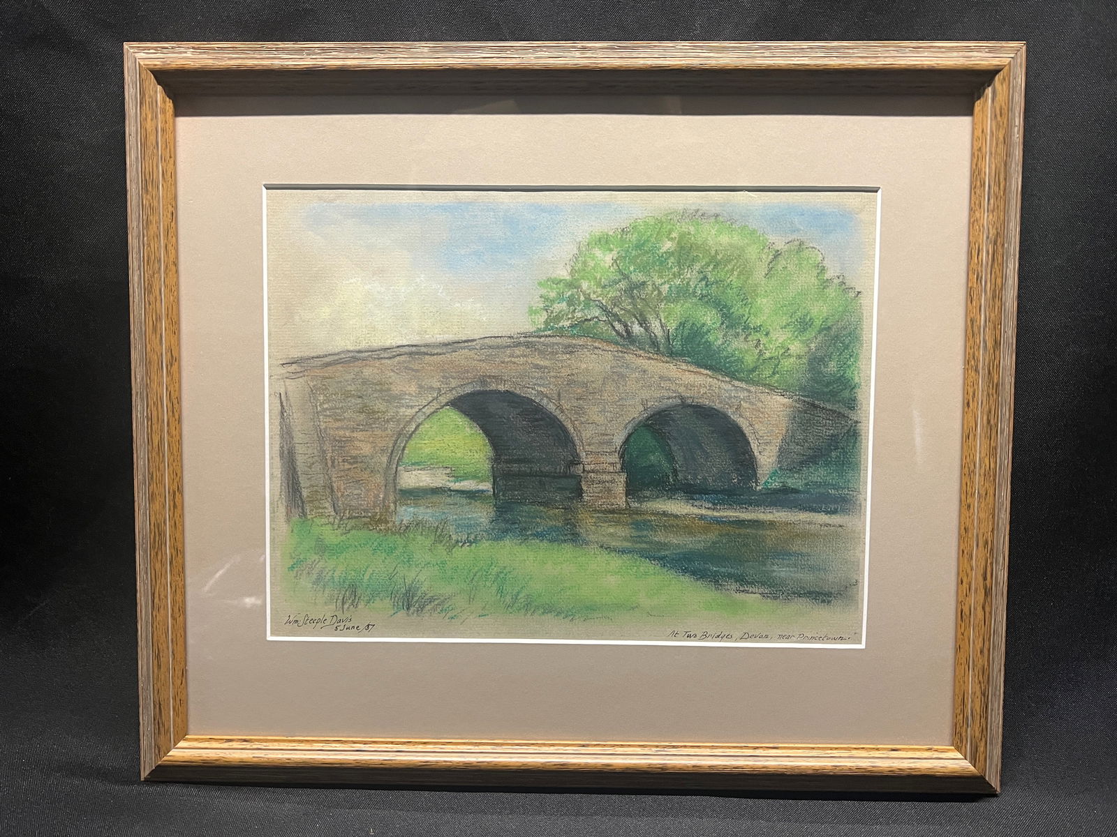 Wm. Steeple Davis, Pastel Landscape of a Stone Bridge, Titled 'At Two Bridges, Devon', June 1957 (1 of 6)