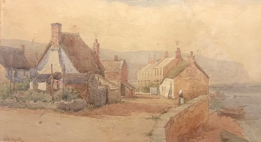 Evelyn Montague Bicknell American (1857–1936) — Coastal Village with Boats, Watercolor, signed