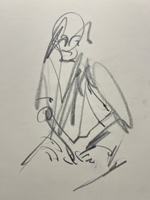 Charcoal Drawing of a Seated Figure by Robert Berks (1922–2011), On Perforated Paper
