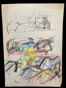 Pastel and Charcoal on Paper by Robert Berks (1922–2011), Featuring Three Sketch Panels