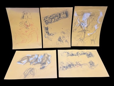 Group of Five Drawings by Robert Berks (1922–2011), Figural and Abstract Studies on Paper