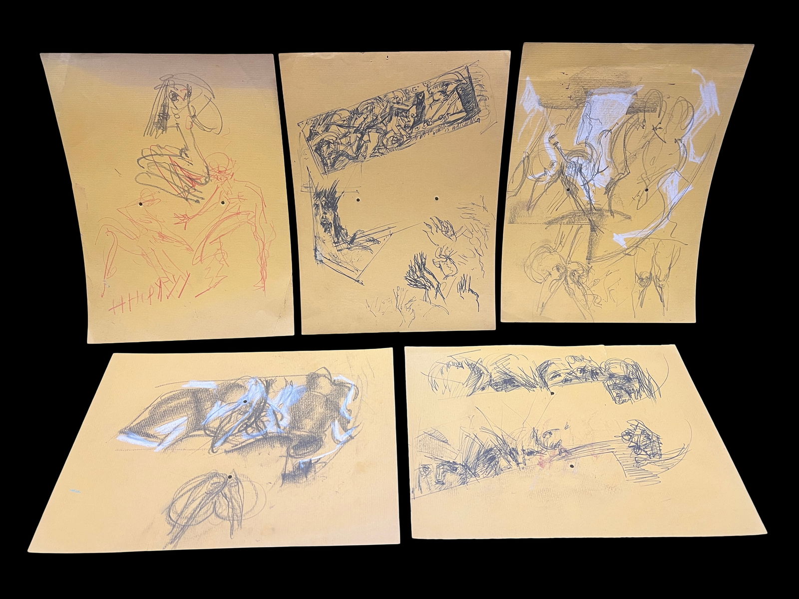Group of Five Drawings by Robert Berks (1922–2011), Figural and Abstract Studies on Paper (1 of 8)