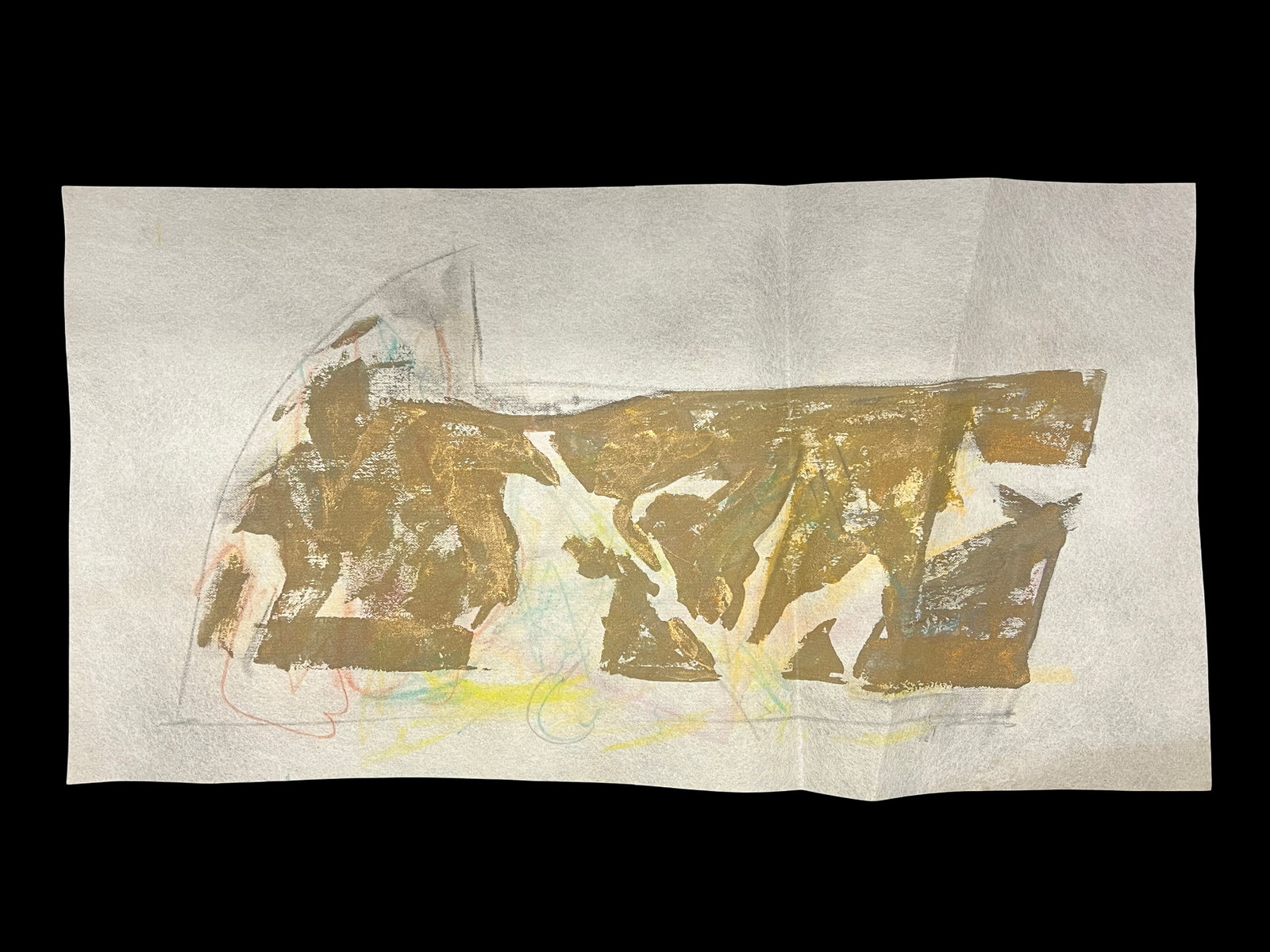 Mixed Media on Spun Bonded Fabric by Robert Berks (1922–2011), An Abstract Composition in Metallic: This mixed media work by Robert Berks (1922–2011) is an abstract composition executed on a spun-bonded polypropylene or polyester fabric.. The piece features broad, gestural applications of a metall