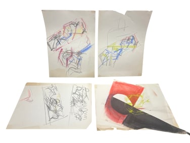 Group of Four Mixed Media Works on Paper by Robert Berks (1922–2011), Abstract Compositions
