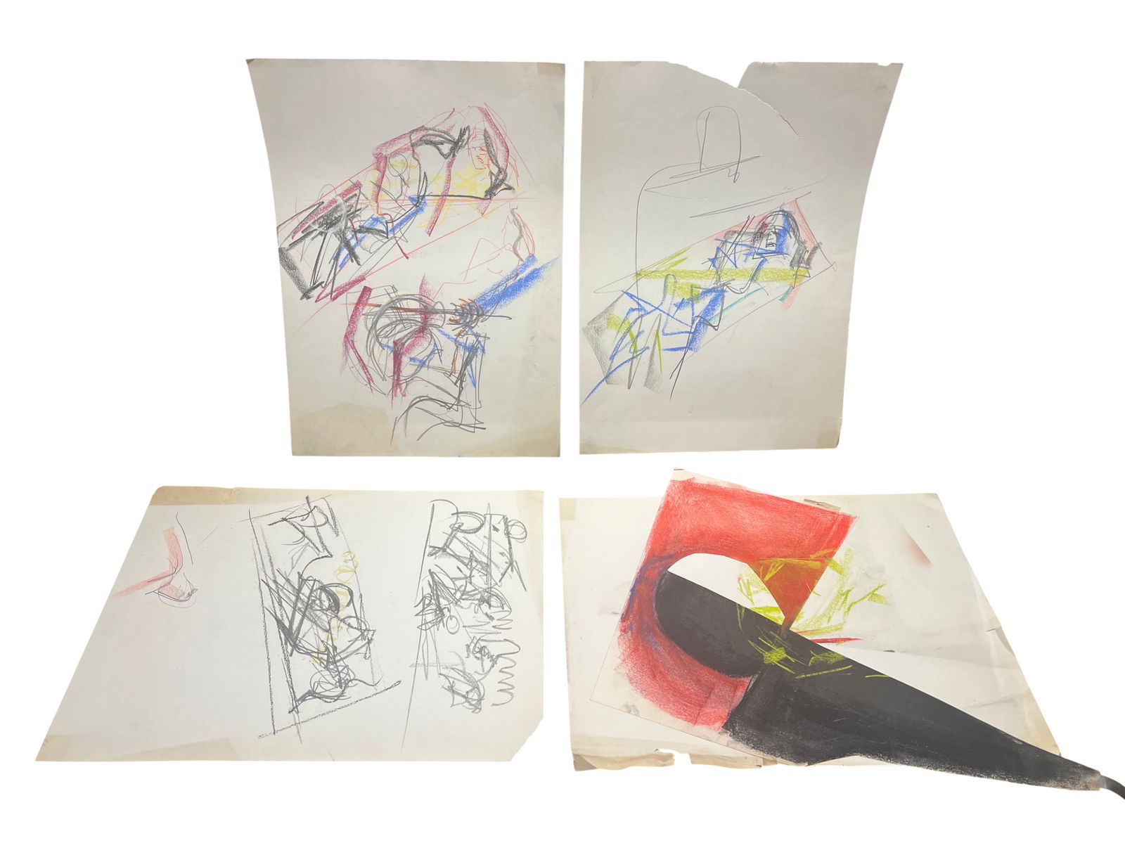 Group of Four Mixed Media Works on Paper by Robert Berks (1922–2011), Abstract Compositions (1 of 6)