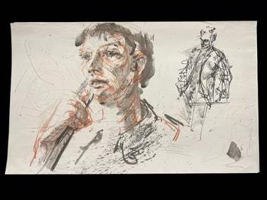Expressive Mixed Media on Paper by Robert Berks (1922–2011), A Portrait and Figure Study