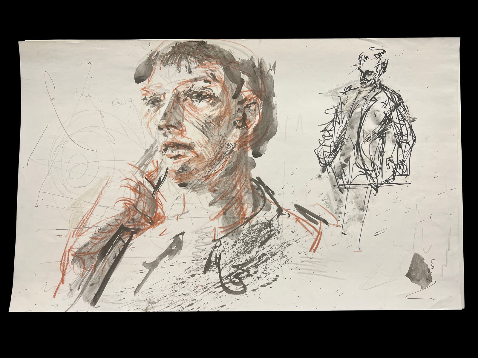Expressive Mixed Media on Paper by Robert Berks (1922–2011), A Portrait and Figure Study (1 of 3)