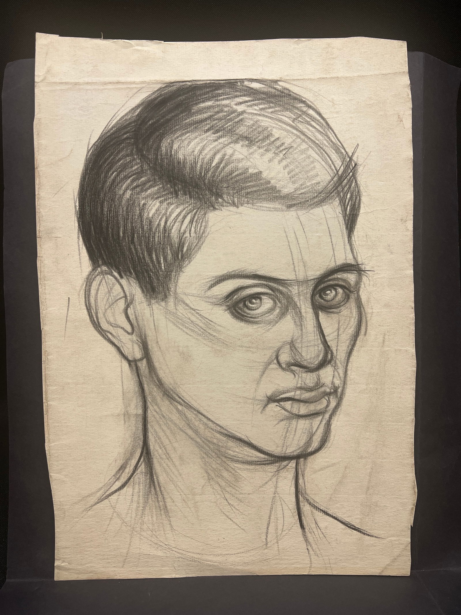 Charcoal and Pencil Portrait of a Young Man by Robert Berks (1922–2011), Unsigned (1 of 5)