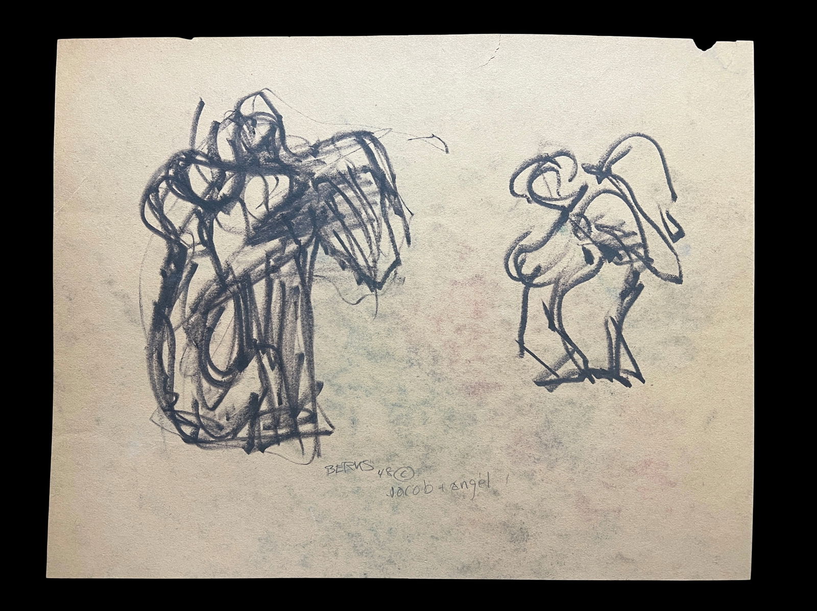 Charcoal Sketch of Jacob and the Angel by Robert Berks (1922–2011), Signed and Dated '48. (1 of 6)