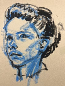 "Blue Girl" - Pastel on Paper Drawing by Robert Berks (1922–2011), Portrait Study in Blue and