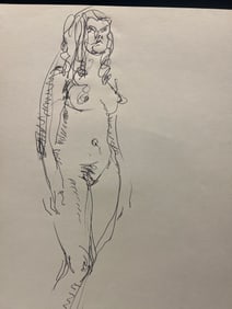 Ink on Paper Gestural Figure Study by Robert Berks (1922–2011), Standing Female Nude