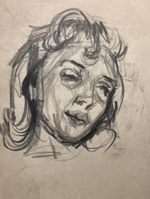 Charcoal Portrait Drawing of a Woman by Robert Berks (1922–2011), on Light Brown Paper