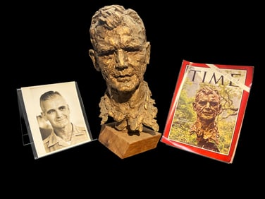 Portrait Bust of Gen. Westmoreland by Robert Berks (1922–2011), with Signed Photo and TIME Mag